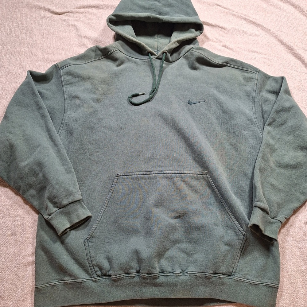 Nike Vintage Green Heavyweight Hoodie White Tag Sunfaded XL